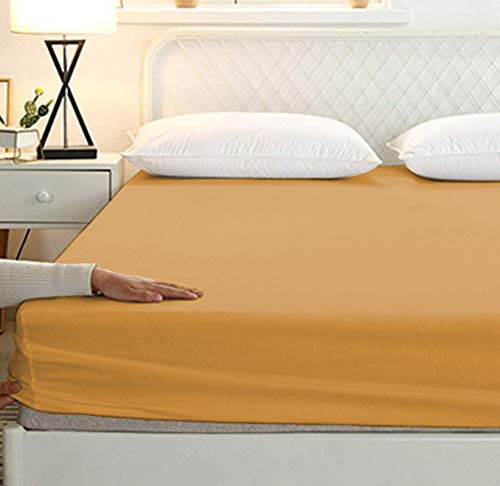 Image of Sweet Dream's 750 Collection Egyptian Cotton Fitted Bedsheet 4 to 12 Inch Matress 15 inch Drop King Size Bed (72x72) Inches (6 by 6) Feet + 2 Pillow Covers (18x28), Gold Yellow