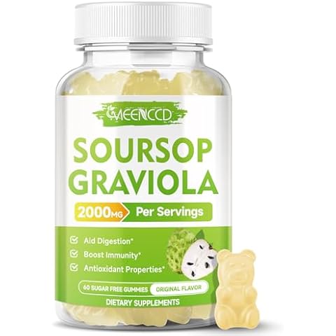 MEENCCD Sugar Free Soursop Graviola Gummies - 2000mg Soursop Leaves Fruit Extract w/Vitamin C & Zinc for Cell Support & Regeneration, Immunity & Antioxidant - High - Absorption, Vegan, 60Cts Cover