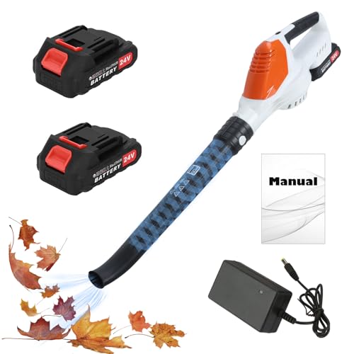 Souffleur Batterie de 24V, Souffleur Feuille avec 2 Batteries et 1 Chargeur, Souffleurs de Feuilles pour l'Entretien des Pelouses, des Terrasses et des Jardins (Blanc)