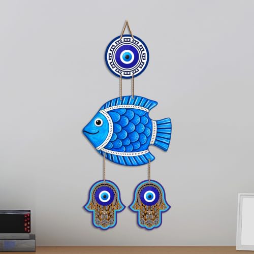Image of Artvibes Lucky Fish Wall Decor for Home Entrance | Evil Eye Hanging for Positive Energy & Protection | MDF Vastu Decorative Art for Living Room | Bedroom | Office & Main Door | Gift Item (WH 8538N)