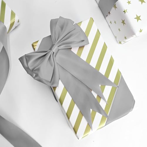 Image of Silver Satin Ribbon1-1 /2 Inch X 25 Yards Silver Ribbon for Gift Package Wrapping Wreath Baby Shower and Other Projects