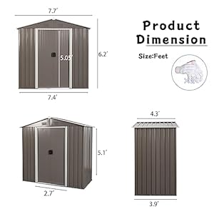 8 x 4 FT Outdoor Storage Shed, Metal Garden Shed with Floor Frame, Tool Shed Outdoor Storage with Lockable Sliding Doors & Air Vents, Storage House Waterproof for Backyard, Lawn, Gray 8 x 4 FT Outdoor Storage Shed Metal Garden Shed with Floor Frame Tool Shed Outdoor Storage with Lockable Sliding Doors Air Vents Storage House Waterproof for Backyard Lawn Gray