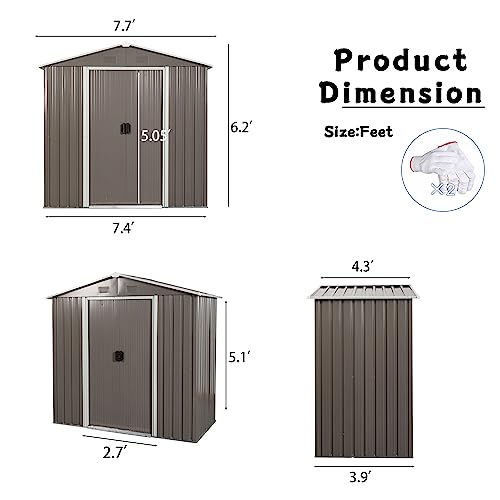 8-x-4-FT-Outdoor-Storage-Shed-Metal-Garden-Shed-with-Floor-Frame-Tool-Shed-Outdoor-Storage-with-Lockable-Sliding-Doors-Air-Vents-Storage-House-Waterproof-for-Backyard-Lawn-Gray 8 x 4 FT Outdoor Storage Shed Metal Garden Shed with Floor Frame Tool Shed Outdoor Storage with Lockable Sliding Doors Air Vents Storage House Waterproof for Backyard Lawn Gray