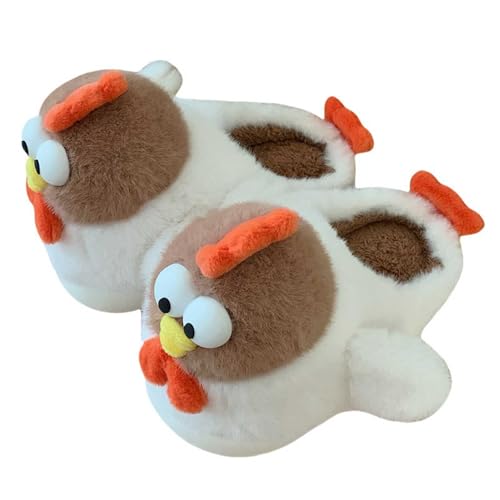 BIBOKAOKE süße 3D -Cartoon -Hühner -Pantoffeln Plüsch Hausschuhe bequeme rutschfeste Slipper mit dicker Sohle Winter Tier Baumwoll Pantoffeln Erntedankfest Urlaubsgeschenke
