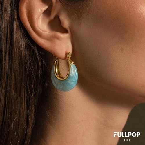 Image of Fullpop Vintage Earrings for Women, Chunky 14K Gold Plated Resin Hoop Earrings Lightweight Hollow Drop Earrings Hypoallergenic Earrings for Women Vintage Anthropologie Jewelry Gifts for Women