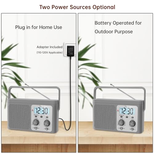 Image of DreamSky AM FM Radio Portable Shortwave Radio Battery Powered /Plug in Wall | for Home Outdoor, Strong Reception, Large Dial Easy to Use, Digital Time Display, Transistor Antenna, Seniors Small Gift