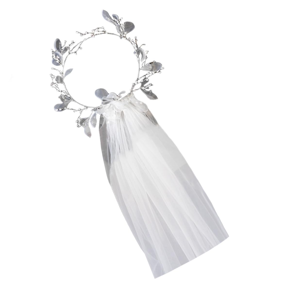 Brautschleier mit Perlen aus Tüll Weiß Eleganter Schleier für Hochzeit Dekorativer Perlenschleier als Brautkopfschmuck und Kleideraccessoire