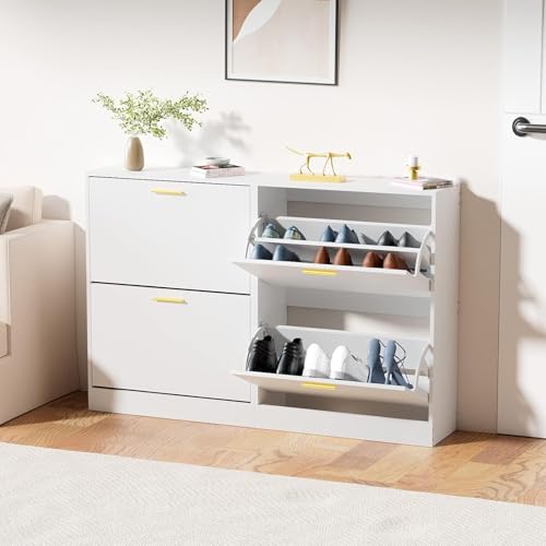 Image of The Artment your artistic apartment Quadra 4 Tier Shoe Rack Organizer Cabinet, Footwear Stand for Entryway, Hall | Space Saving Design | Home Furniture for Home | 20-25 Pairs (Size -60x24x80 CM)
