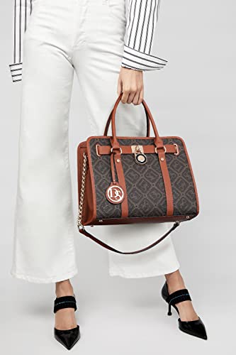 Image of Dasein Women's Designer Satchel Handbag Two Toned Padlock Purse Top Handle Shoulder Bag w /Chain Strap