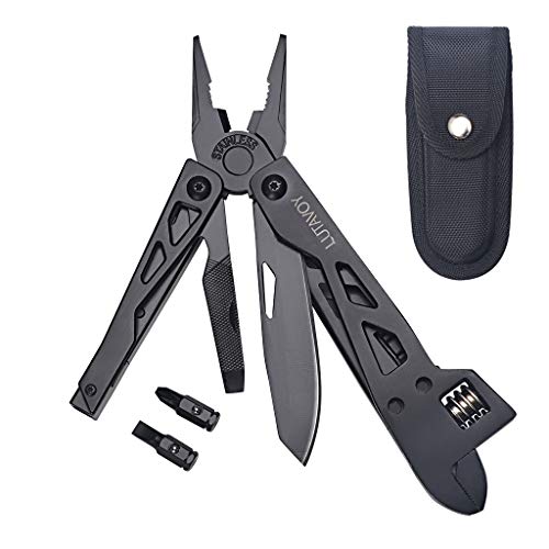 LUTAVOY 9-in-1 Multi-Tools Adjustable Wrench Pliers Knife Combo Multi Function Tool Multi Purpose Tool with Nylon Sheath(LY80)