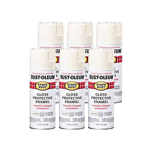 Image of Rust-Oleum Stops Rust Spray Paint, Gloss Canvas White | Rust Resistant, Indoor and Outdoor, Beautiful Finish on Metal, Wood and More, Sprays from Any Angle, 12 oz, 6 Pack