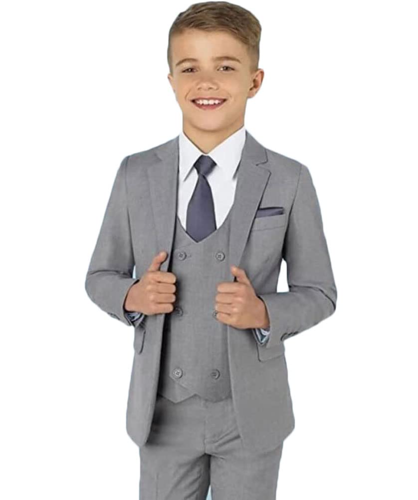 Vestito elegante per bambini, 3 pezzi, con giacca con revers a lancia, gilet e pantaloni, smoking da bambino, per matrimoni e feste