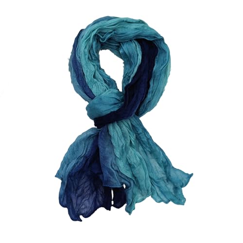 Yaximhozz Scarf for Women Summer Lightweight Cotton Linen Scarves Soft Crinkle Beach Shawl Hijab Head Suncreen Scarfs (08 Blue/Turquoise)