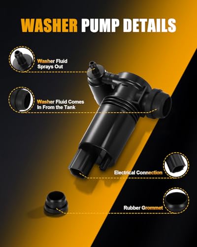 Image of ROADFAR Windshield Washer Pump Compatible for Chrysler Pt Cruiser 2001-2010 | Fit For Dodge For Caravan 2004-2007|For Jeep For Grand Cherokee 2005 2006|OEM:05143581AA|05093412AA|with Grommet