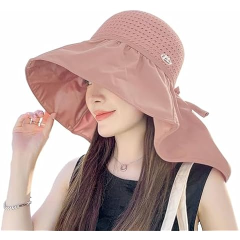 Women Sun Hat UV Protection Wide Brim Beach Hat for Women Men UPF 50+ Hiking Safari Hat with Neck Flap Pink Cover