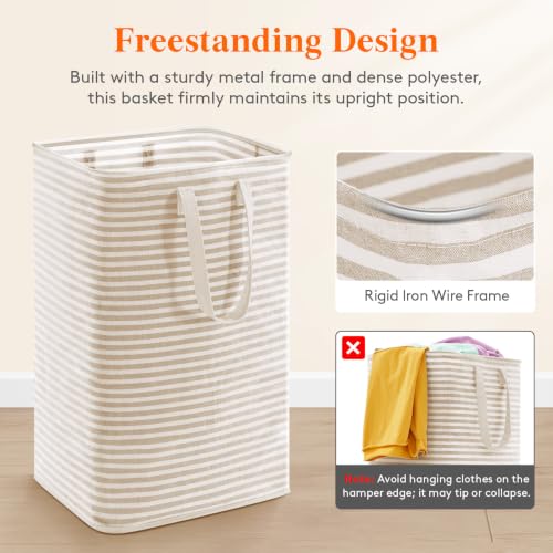 Image of Lifewit 75L x 2 Pack Collapsible Laundry Hamper Large,Tall Foldable Dirty Clothes Baskets Waterproof, Freestanding Double Bags with Easy Carry Handles in Dorm Bedroom Bathroom College, Beige