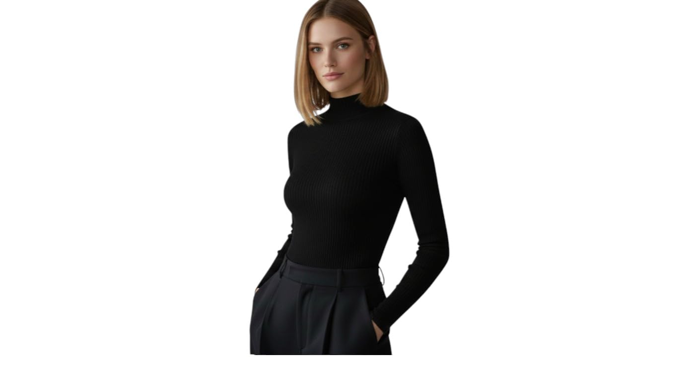 pinovo Women’s Ribbed Turtleneck Sweater – Soft Cotton-Blend, Warm Winter Pullover with Long Sleeves, Slim Fit Design & Classic High Neck for Layering-picture-40