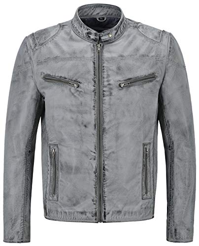 Chaqueta de cuero para hombre estilo motociclista negro y gris XL miniatura 1