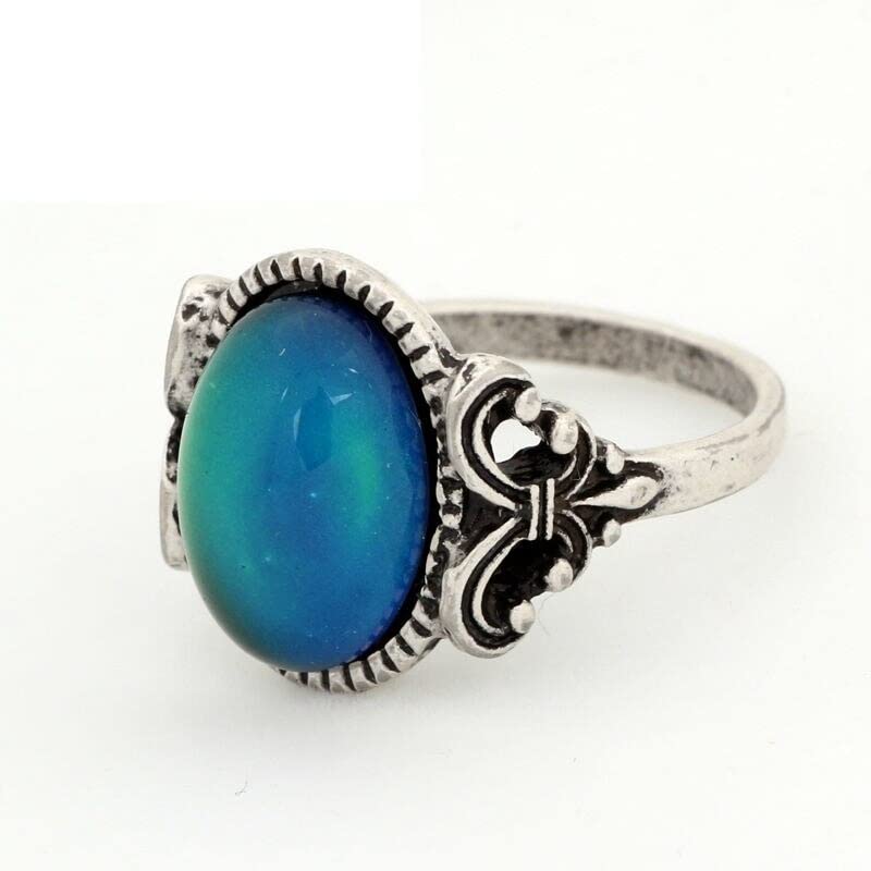 LOKILOKI 2 Uds Anillos De Estado De Ánimo Que Cambian De Color Chapados En Plata Antigua Que Cambian La Temperatura del Color Conjunto De Anillos De Sensación De Emoción para Mujeres/Hombres