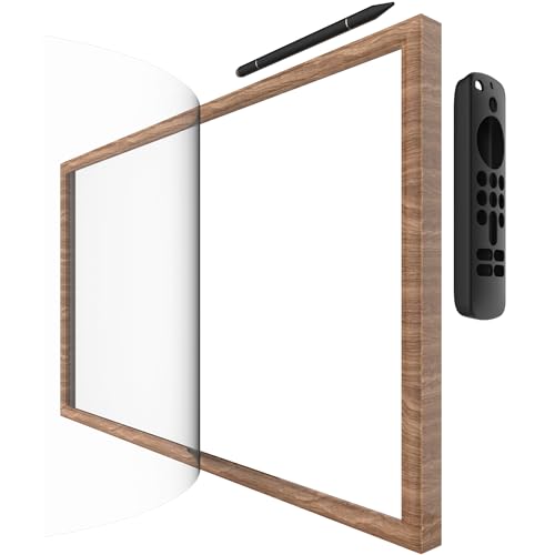 Wooden Frame with Magnet for Echo Show 21, Screen Protector, Magnet Stylus Pen,Magnet Remote Control(Light Brown)