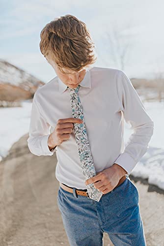 Image of DAZI Men's Skinny Tie Floral Print Cotton Necktie, Great for Weddings, Groom, Groomsmen, Missions, Dances, Gifts.