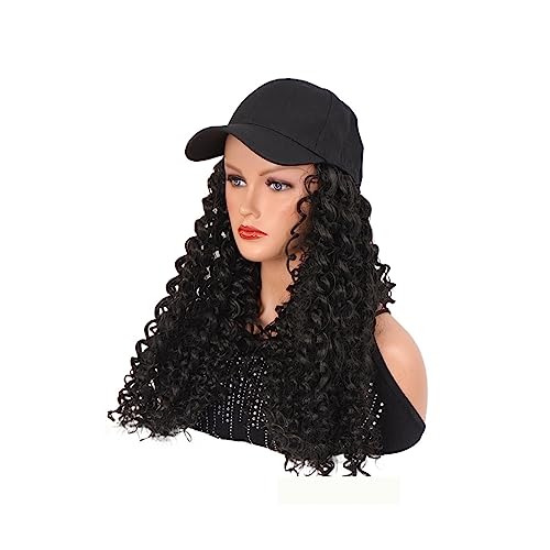 XUNTING Bald Cap Synthetic Baseball Cap with Hair Extensions Straight Blonde Hat Wig Adjustable for Woman Brown Black Color Hair Cap (Color : 4)