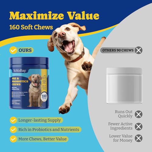 Image of Probiotics for Dogs - 6 Billion CFUs, Dog Probiotics with Prebiotics & Digestive Enzymes for Gut, Immune & Skin Health - Turkey & Pumpkin Flavor, 180 Soft Chews