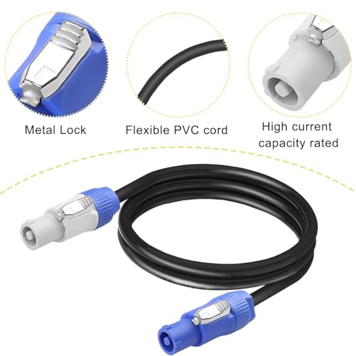 HAAMNING7 für Powercon Stromkabel 3 Polig PowerCon Strom Verlängerungskabel Stecker auf Stecker Blau In auf Grau Out Stromanschluss mit 3x 2,5 mm², für LED Screen Beam Moving Head Light Lautsprecher
