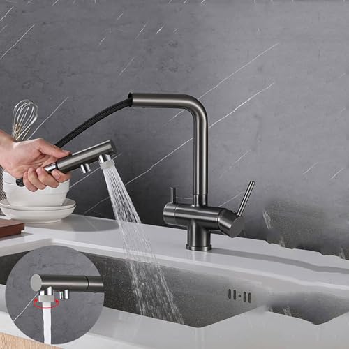 Mitigeur de cuisine moderne à 3 voies finitions grises au design architectural