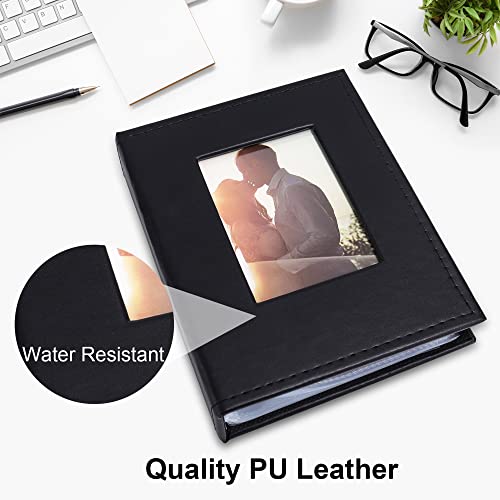 Image of Vienrose Small Photo Album 4x6 Holds 52 Photos, 2 Pack Mini Leather Photo Album with Cover Window, Acid-Free Baby Picture Album for Wedding, Family, Travel & Gift Keepsake, Black