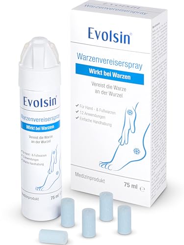 Evolsin Warzenvereiser Spray bei gewöhnlichen Warzen & Dornwarzen I Warzen Vereisung hygienisch & sicher I Warzenmittel + 12 Applikatoren