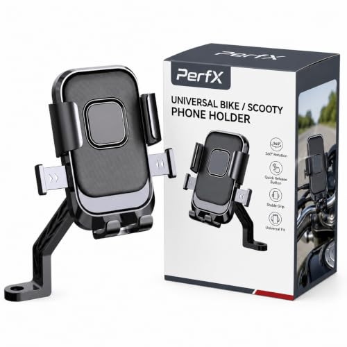 Image of PerfX 360 Rotatable Bike Phone Holder with Quick Lock System, Heavy Duty Anti-Slip Handlebar Mobile Mount, Shockproof Secure Cradle for Bicycle, Motorcycle, Scooter, All Smartphones (AN-089)