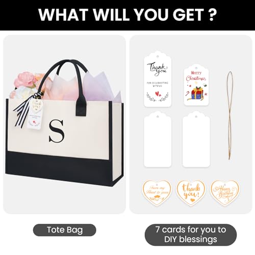 Image of BAGAIL Initial Tote Bag, Personalized Birthday Gifts for Women, Teacher, Friends, Mom, Wedding, Monogrammed Beach Bag