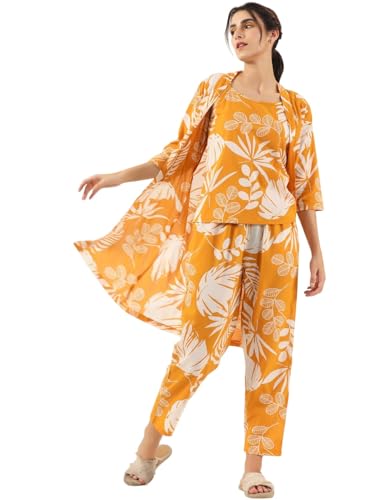 Image of Women's Printed Nightsuit Pajama with Top with Long Gown Lightweight Soft & Comfy Sleepwear for Girls & Women