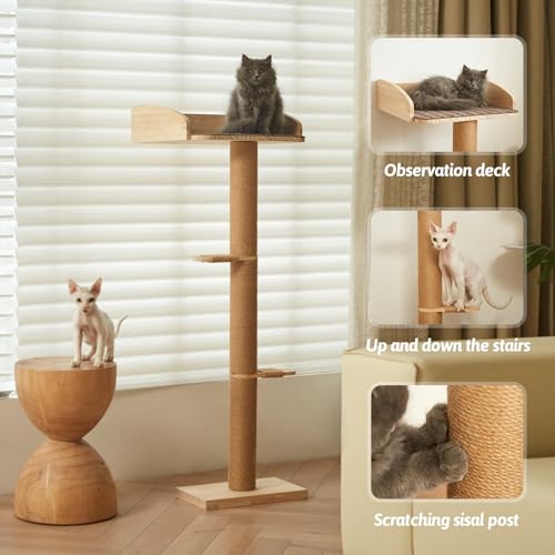Perchero para ventana de gato con poste rascador alto miniatura 3