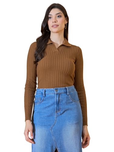 Image of 98 Degree North Women Spread Collar Sweater-G1165-BROWN