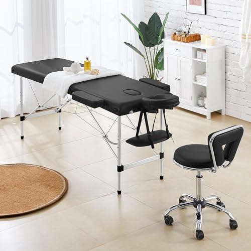 Yaheetech Rolling Swivel Salon Stool Chair Height Adjustable Home Spa Massage Manicure Facial Stool with Backrest and Wheels Black - 2PCS