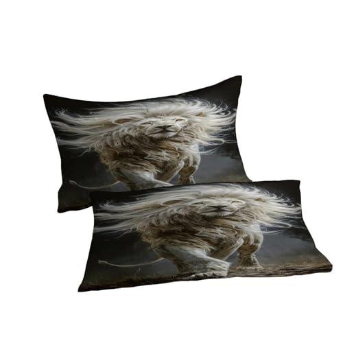 Lion Housse de Couette Super King 260x220cm avec Taies d'Oreiller en Microfibre - 7