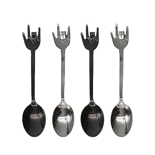 Winkee Rocks- Rock Hand Kaffeelöffel 4er Set | Rockige Teelöffel multicolor | Esspressolöffel | Eierlöffel | Edelstahl