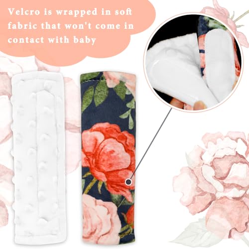 Image of Baby Car Seat Strap Pads, Floral Infant Car Seat Strap Shoulder Pads for Girls Boys, Super Soft Seat Belt Covers for Car Seats, Pushchair, Stroller
