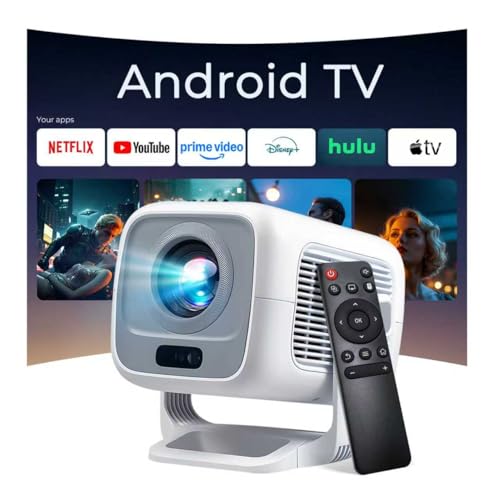 Image of Smart Projector Android OS, Native 1080P Full HD 4K Support 12000 Lumens, Built-in Apps, Electric Focus & Auto Keystone Portable Projector with Dolby Sound, WiFi&Bluetooth, Compatible with iOS/HDMI