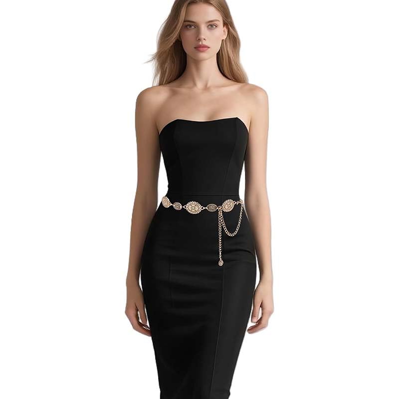 Women's Cowgirl Metal Concho Chain Belt 45" Fit Adjustable for Dresses, Jeans TrousersConcert Outfit Essential4
