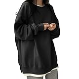 [AOY] トレーナー レディース 長袖 トップス 【オーバーサイズ×着瘦せ・重ね着風】 スウェット 体型カバー 大きいサイズ ゆったり レイヤード スリット 綿 着回し カジュアル ビッグシルエット 無地 おしゃれ シンプル 長め ロングtシャツ (JP, アルファベット, XL, ブラック)