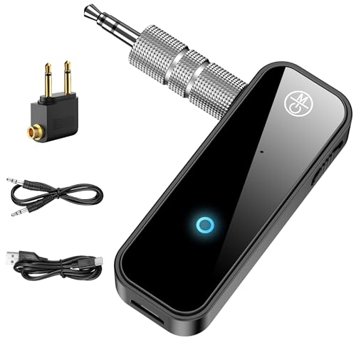 Image of AUX Bluetooth 5.0 Adapter for Car, 2 in 1 Wireless Transmitter and Receiver for Flight Headphones Home Audio Speaker, Portable Audio Bluetooth Receiver (with Aircraft, AUX and Cable)
