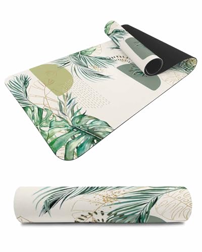 Debedcor Heat Proof Table Pads Waterproof Decorative, Boho Palm Leaves Non-Slip Table Countertop Protector, Summer Tropical Green Botanical Insulation Mat for Kitchen Room, 40 x 12 Inches
