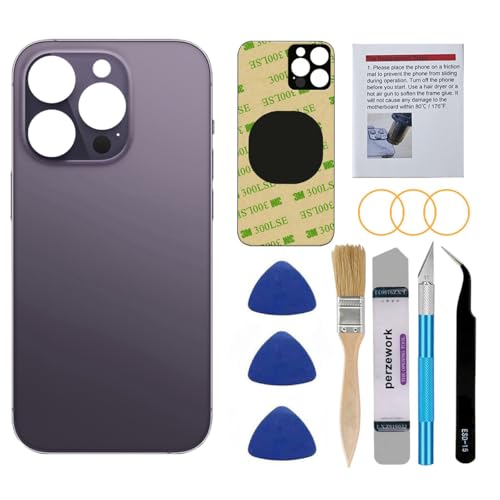 Perzework OEM Rear Back Glass Replacement for iPhone 14 Pro Max 6.7 inches with Reparing Toolkit and Pre-Installed Adhesive (Deep Purple)