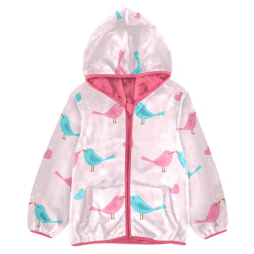OTVEE Valentine Birds and Hearts Kids Hoodie Jacket Fall Spring Full Zip Warm Outwear Coat