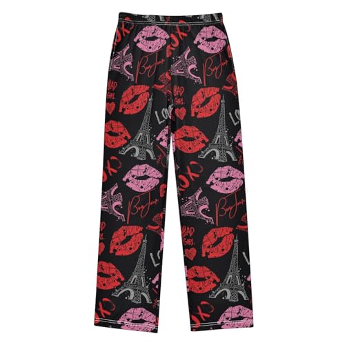 Paris Eiffel Tower Heart Boys Pants for Kids Jogger Pants with Pockets S-XL