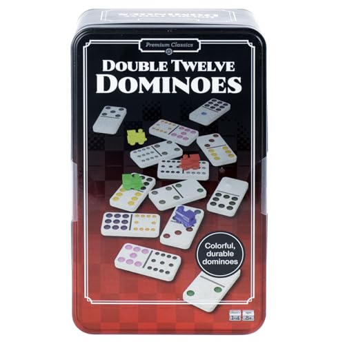 Pressman Premium Classics: Double Twelve Dominoes | Durable Tin Case with Instructions for 10 Different Games | 1-4 Players, Ages 8+