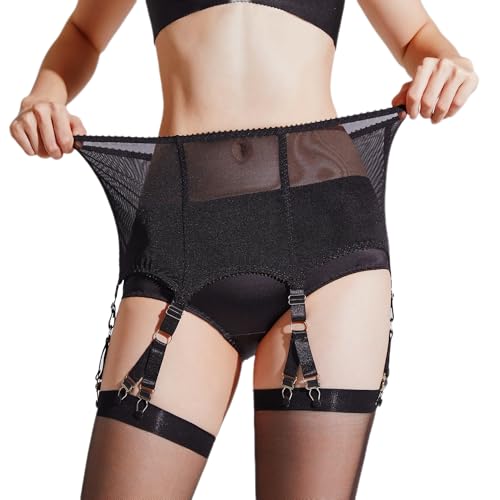 Porte-jarretelles maille transparente 6 sangles ceinture extensible rétro - 6